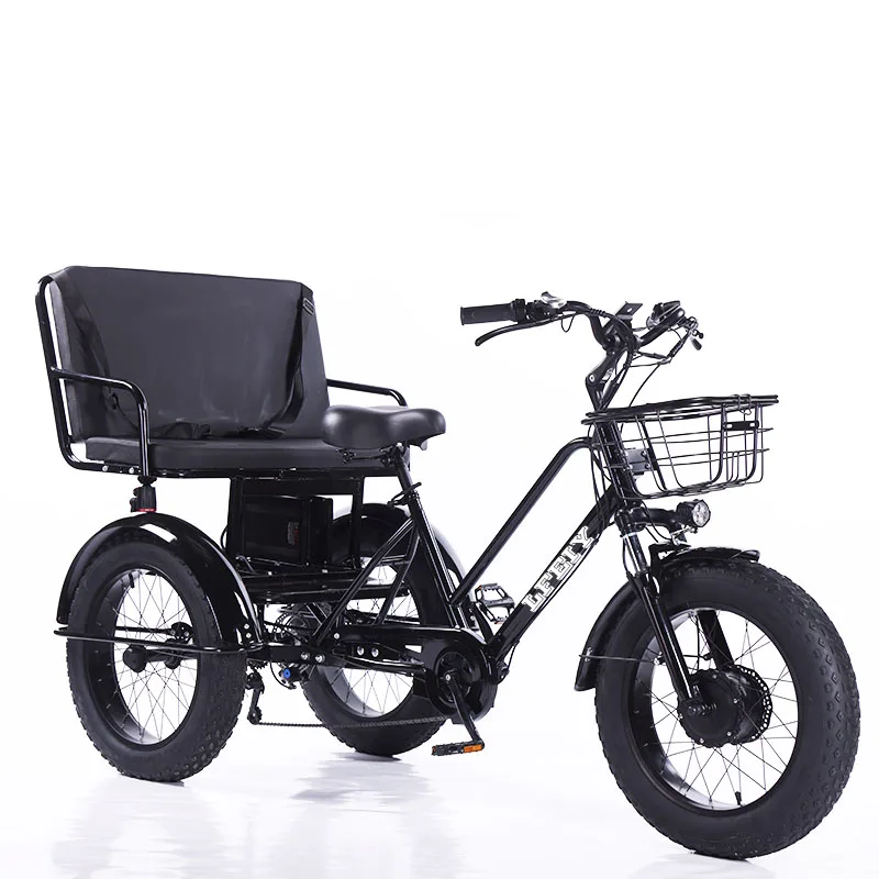 20 inch electric tricycle with 4.0 tires, with rear pedal power passenger tricycle