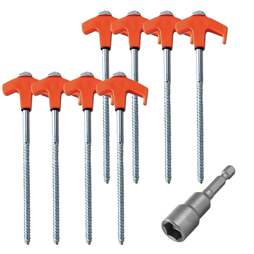 8Pcs Heavy Duty Spiral Screw with Hex Socket Stakes Ground Anchors Camping Stakes Tent Ground Nail Screw in Camping Tent Pegs