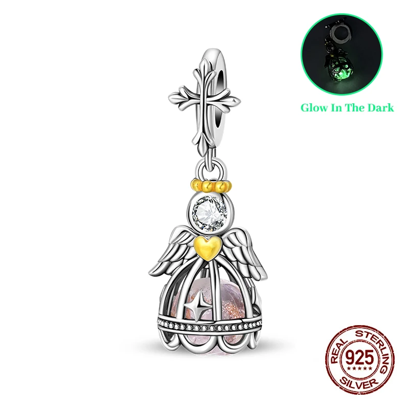 Original Charms Perlen 925 Sterling Silber Leuchtende Süße Engel Anhänger Für Frau Schmuck Geburtstag Geschenk Für Armband Zubehör