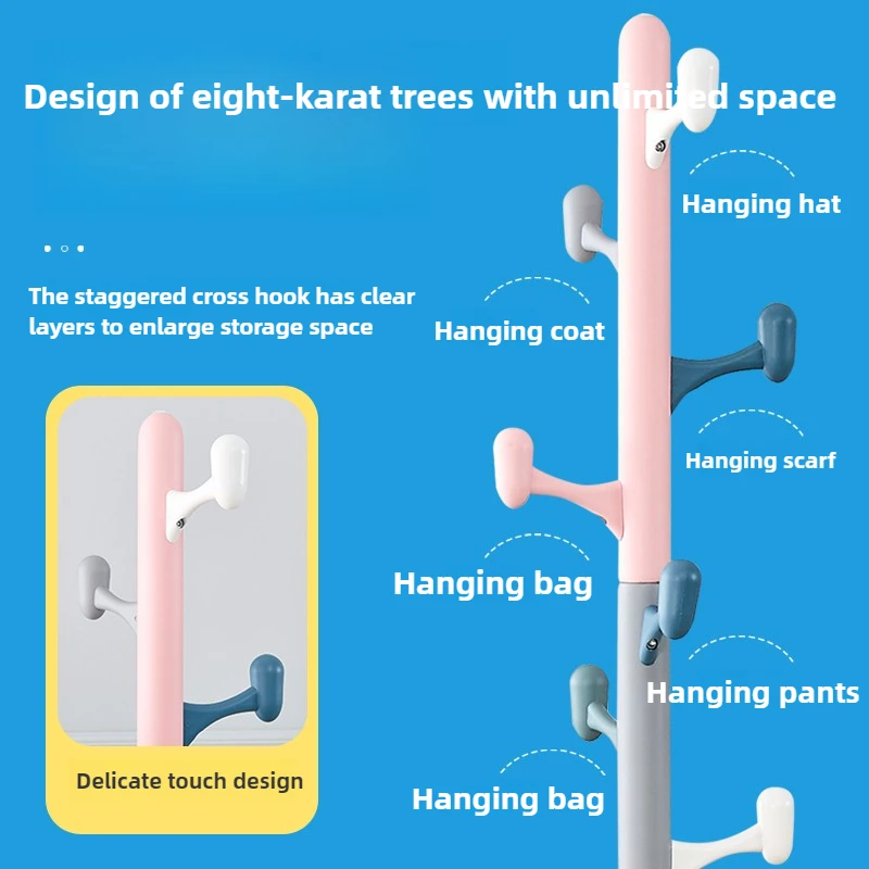 Montessori Kids Coat Rack Solid Wood with Animal Hooks Children's Wardrobe Organizer for Bedroom Eco-Friendly School Bag Hanger