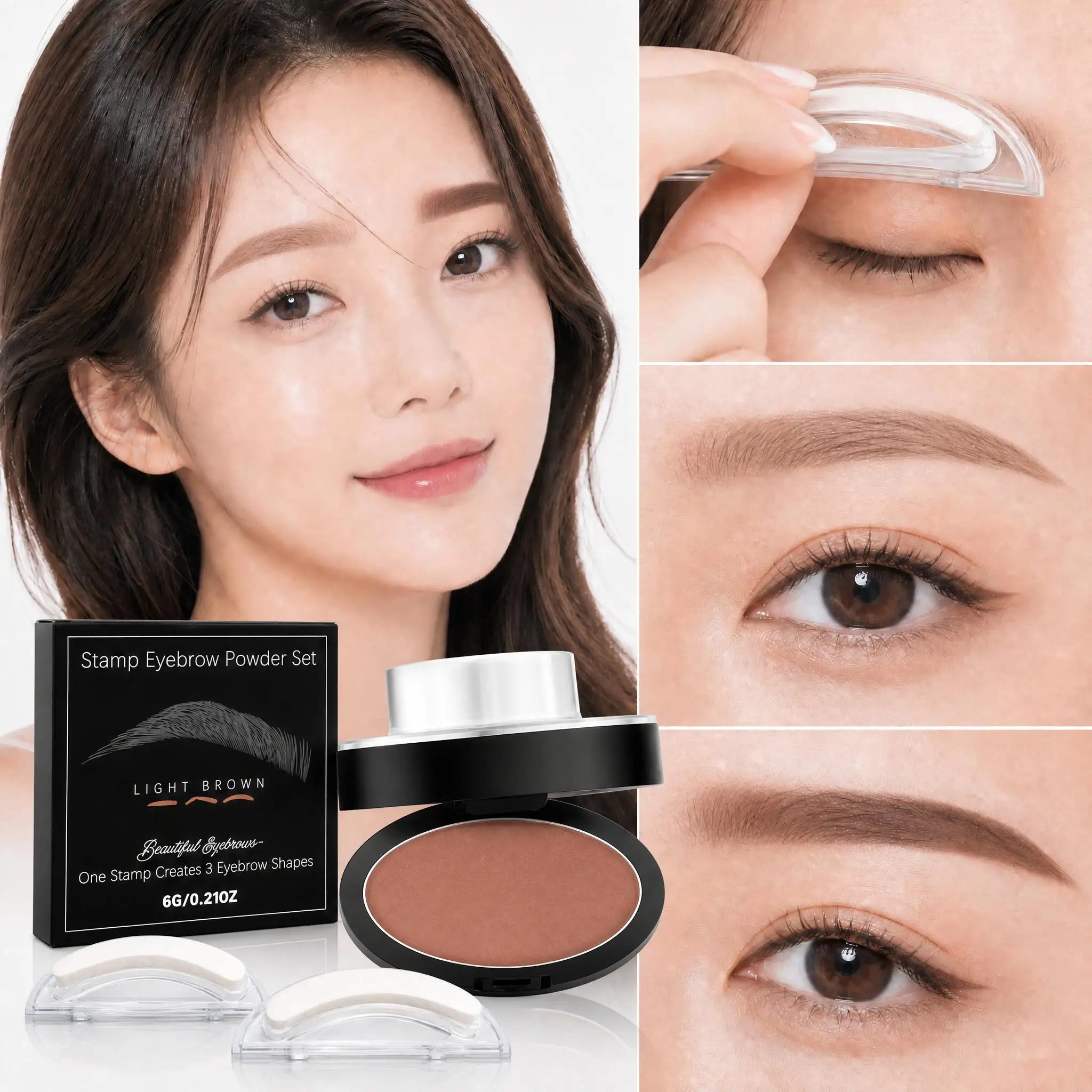Natural Stereo Look Eyebrow Powder Stamp Quick Makeup Waterproof Brow Stamps Eye Brow Tint Makeup Tools with 6 Stamp Stencil
