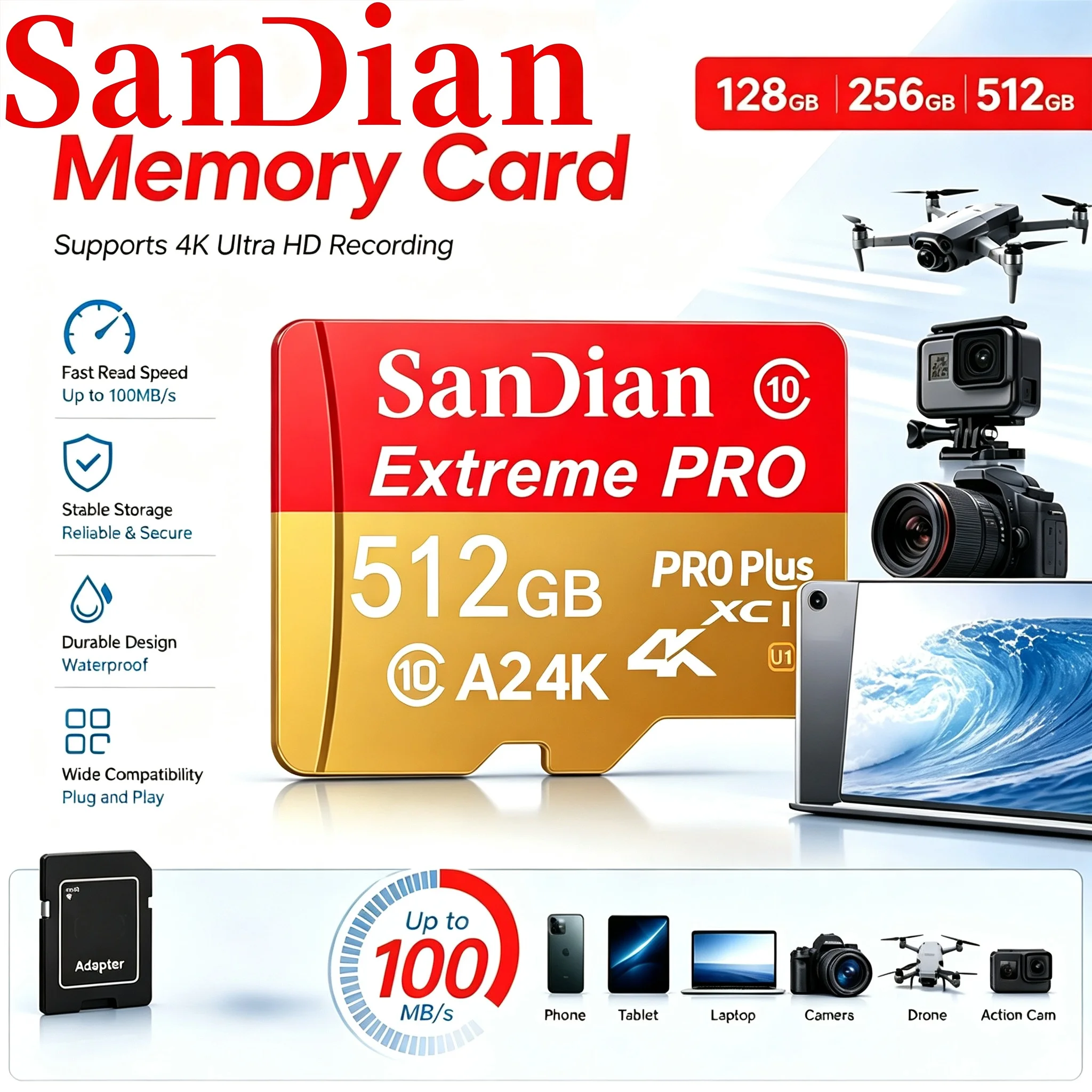 Ultra Fast SD Cards 128GB Micro TF SD Card 32GB Memory Card 64GB TF Cards for Speaker/Mobile/MP4 Player/Dashcam/Drone Camera