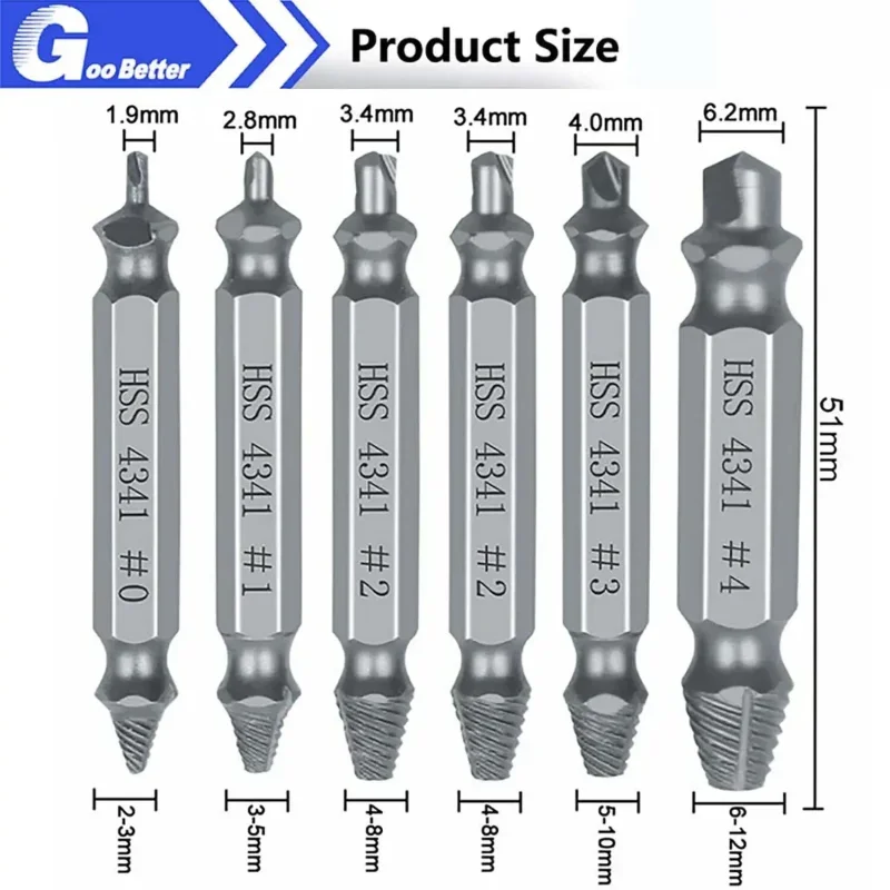 6 Stuks Beschadigd Tapeinduithalerset Boor Set Gestript Double Ended Gebroken Schroeven Bouten Stud Remover Sloop Kit