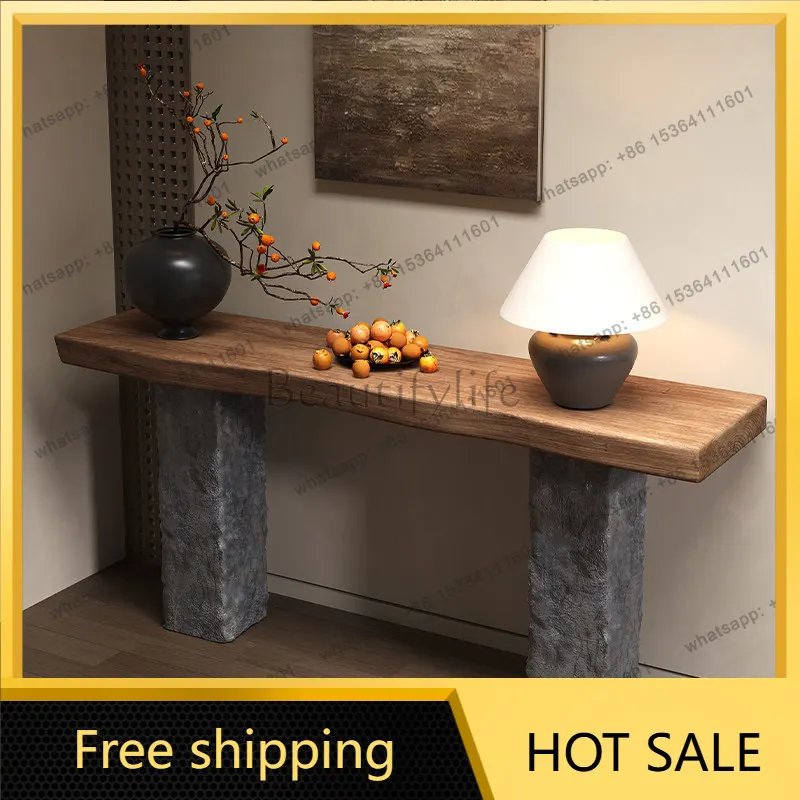 Medieval solid wood entrance table imitation stone end view table modern simple narrow table