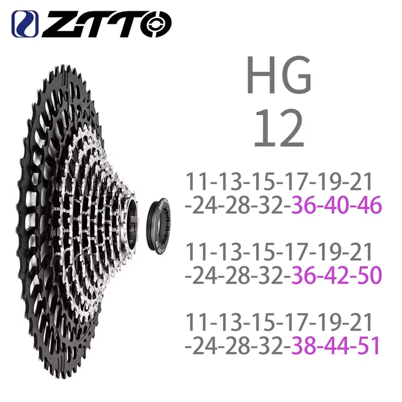 Image of ZTTO Ultraleichte MTB HG Kassette 12-fach 276g-299g 11-46T 11-50T 11-51T Schwarz-Silber CNC SLR3 12-Gang K7 Kettenblatt