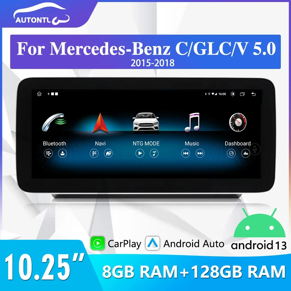 

Автомобильное радио Carplay, 10,25 дюйма, Android 13, для Mercedes C GLC V 5.0 2015-2018, экран, мультимедиа, GPS-навигация, стерео аудио