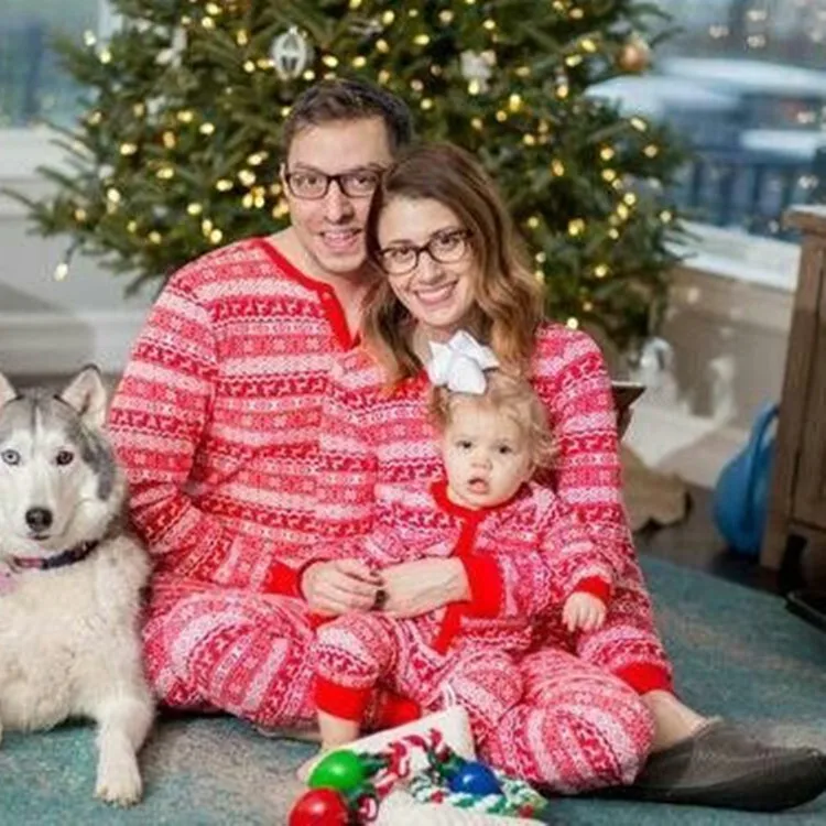 

Christmas Theme Two-Piece Pajamas Household Clothes Cotton Blend Fabric Long Sleeve V-Neck Parent-Child Suitable Autumn Winter