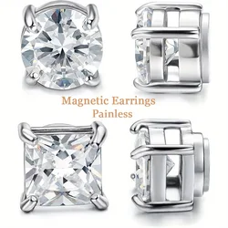 Drperfect 2Pairs Magnetic Earrings 316L Stainless Steel Stud for Men Women Non-piercing CZ Hypoallergenic Magnetic Body Jewlery