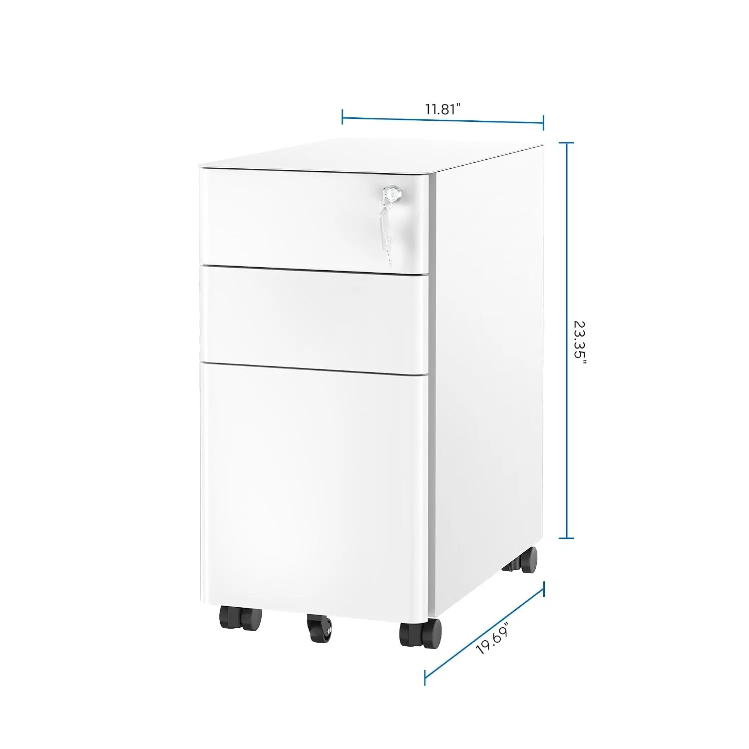 Slim 3 Drawer Lockable File Cabinet, Mobile Metal Filing Cabinet on Wheels, Under Desk Storage for Home & Office, Customized