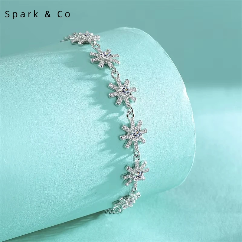 

Octet Star Moissanite Bracelet Total 0.6 CT Brilliant Diamond Plated 18K White Gold Jewelry 925 Sterling Silver Bangle for Women