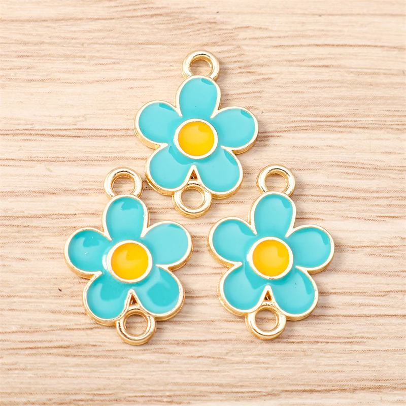 10 Stück 13x18mm Niedliche Bunte Emaille-Blumen-Verbinder für Schmuckherstellung Halsketten Armbänder Ohrringe DIY Handgemachte Bastelzubehör – Detail 8