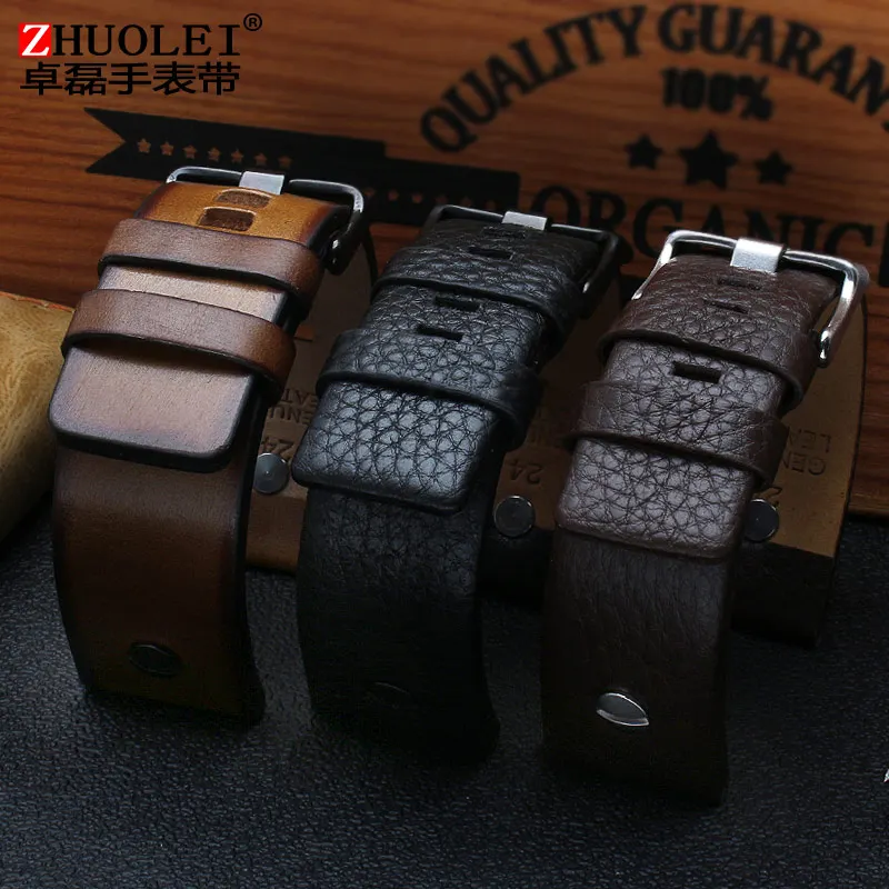 For Diesel DZ7257 DZ4323 DZ7348 DZ7313 DZ7312 DZ4318 genuine leather watch strap men large dial Retro riveted cowhide watchband