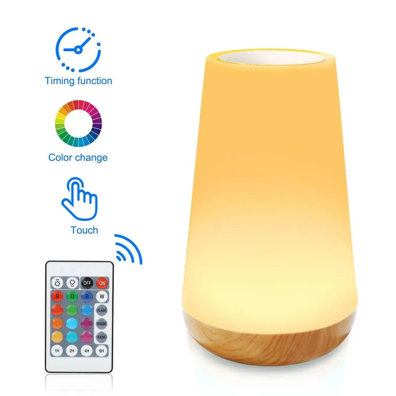 Imagem -04 - Controle Remoto Toque Madeira Grain Table Lamp Bedroom Bedside Lamp Pequeno Night Lamp Colorido Atmosfera Lâmpada