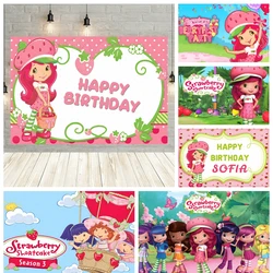 Cartoon Cute Sstrawberry Girls Birthday Party Banner Backdrop Custom Children Room Photography Studio Wall Decoration Backdrops