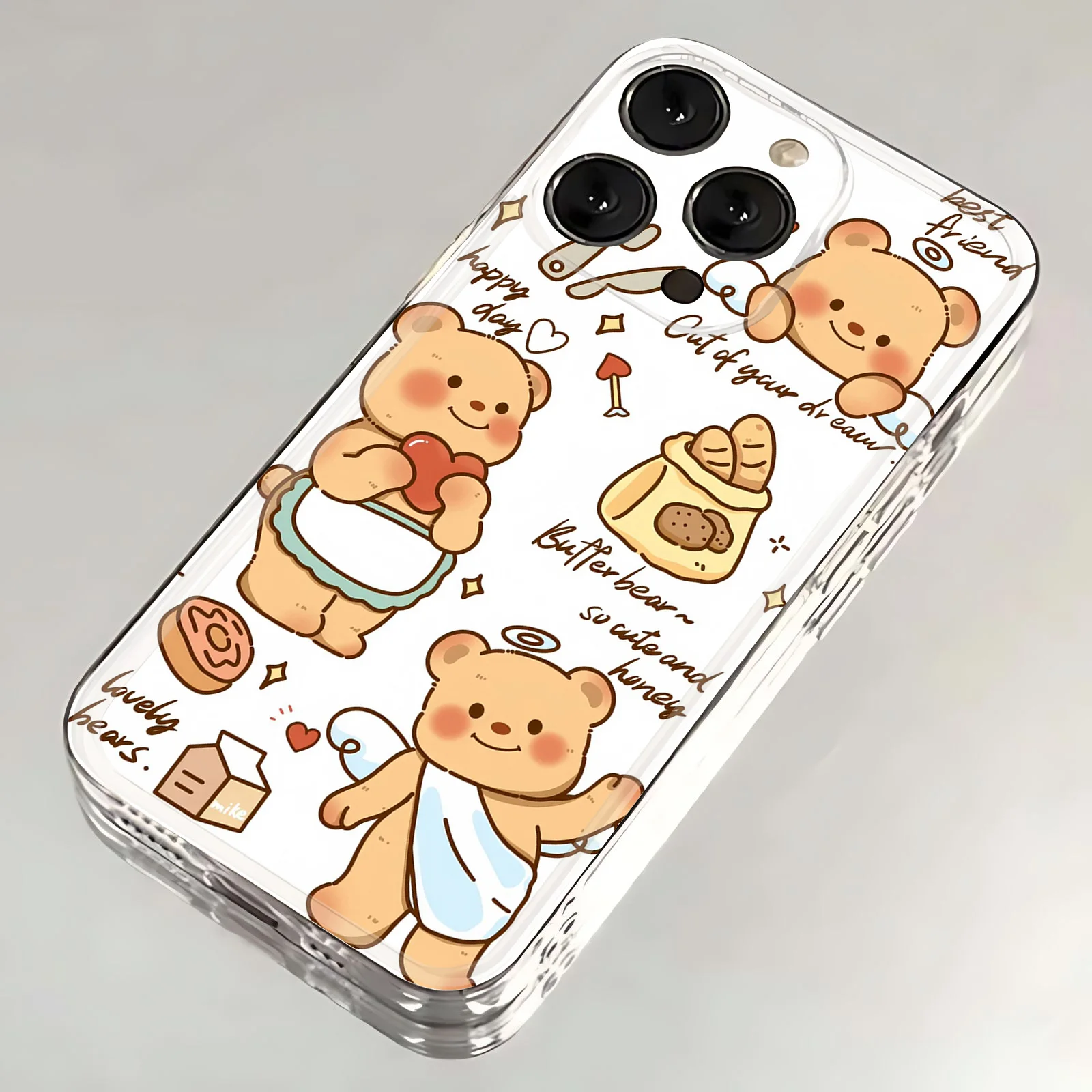 Capa de telefone de urso de manteiga dos desenhos animados para Samsung, capa TPU macia clara, S24, S23, S22, S21, S20, S10 FE, Note20, Note10 Plus, Ultra Lite 5G