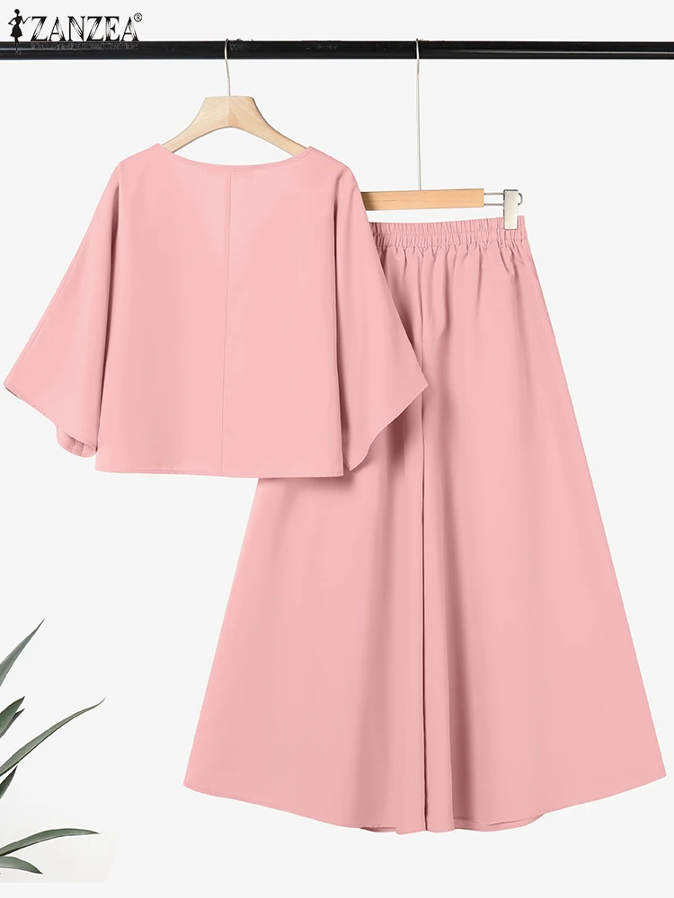 แฟชั่น 2PCS ผู้หญิงฤดูร้อนกางเกงชุด ZANZEA 2 ชิ้นชุด V คอ 3/4 แขนเสื้อกางเกงชุดลําลองชุดทํางาน