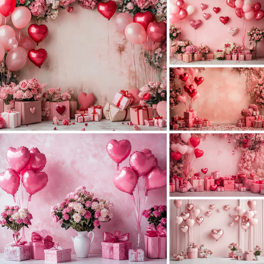 

Flowers Valentine's Day Photography Backdrop Love Heart Balloon Wedding Party Decoration Bridal Gift Portrait Photo Background
