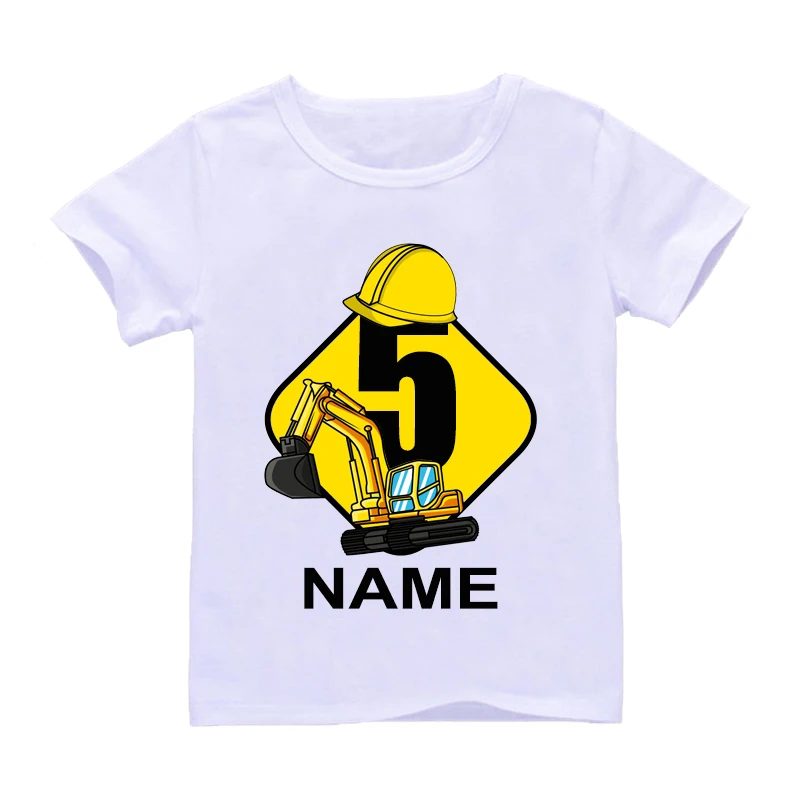 Kids T-shirt Funny Cartoon Excavator Birthday Number 1-9 Year Print T Shirt Baby BoyGirl Birthday Gift Tshirt Custom Your Name