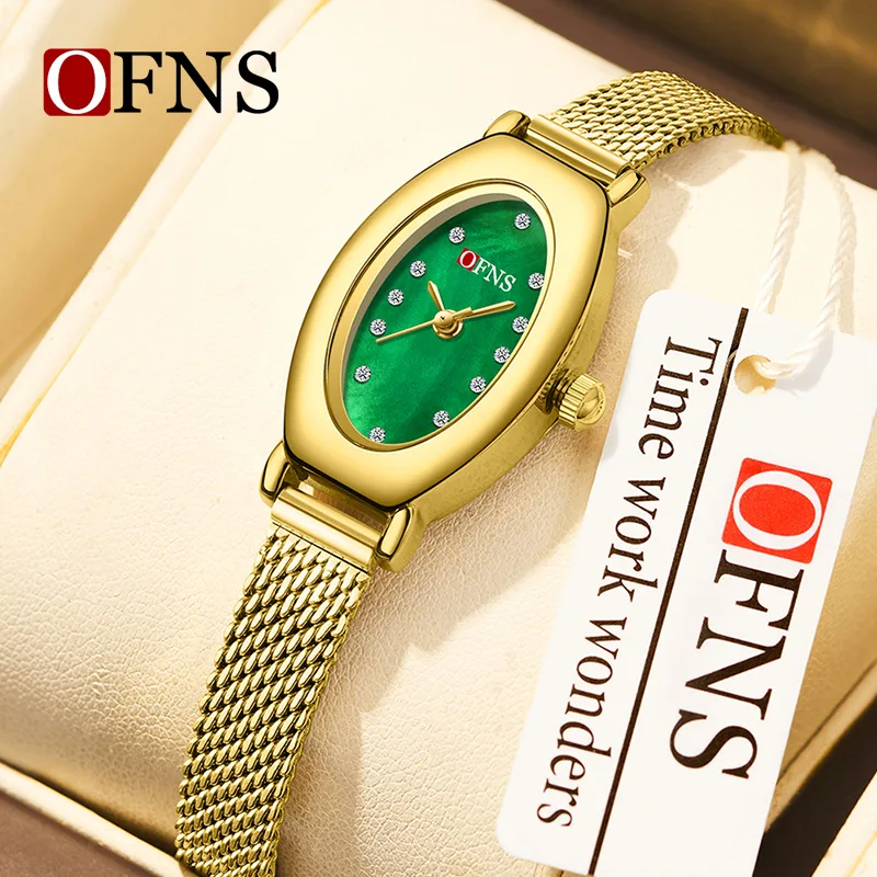 OFNS1508 2025 New Fashion Women's Watch Beimu Dial Retro Women's Quartz Watch Thin Oval Case 3ATM Waterproof Small Green Watch