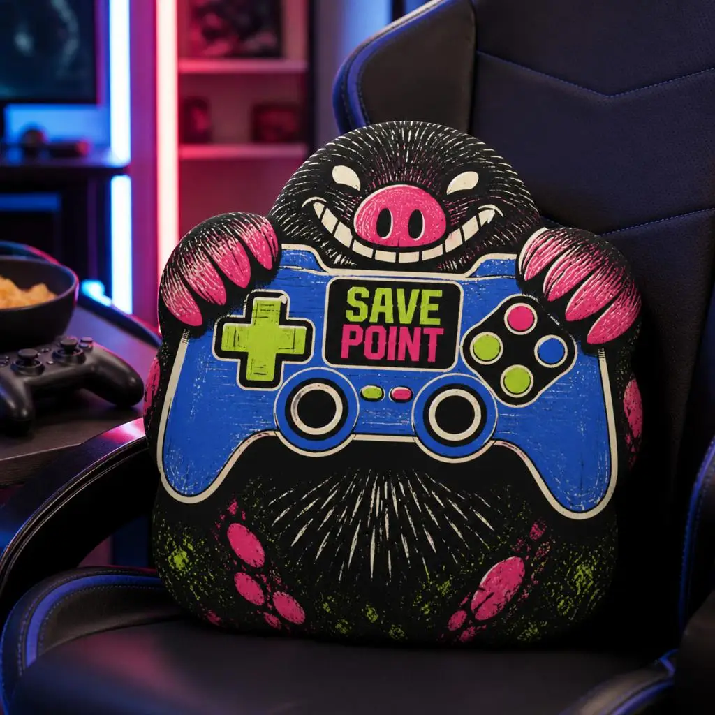 Save Point Gamer Mole Plush Pillow Retro Video Game Controller Cushion Shaped Stuffed Throw Pillow Gaming Room Decor Gift