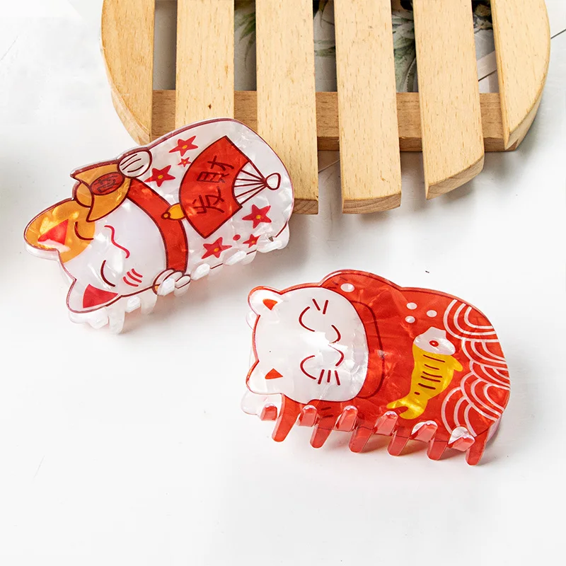 1pc Neue Geld Katzenminze Nette Kleine Katze Haar Clip Hinterkopf Spiral Haar Shark Clip Verziert Haar Greifen – Detail 3