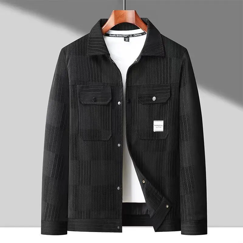 Jacket Men's Trendy Casual Men's Coat Vertical Stripe Lapel Fashion