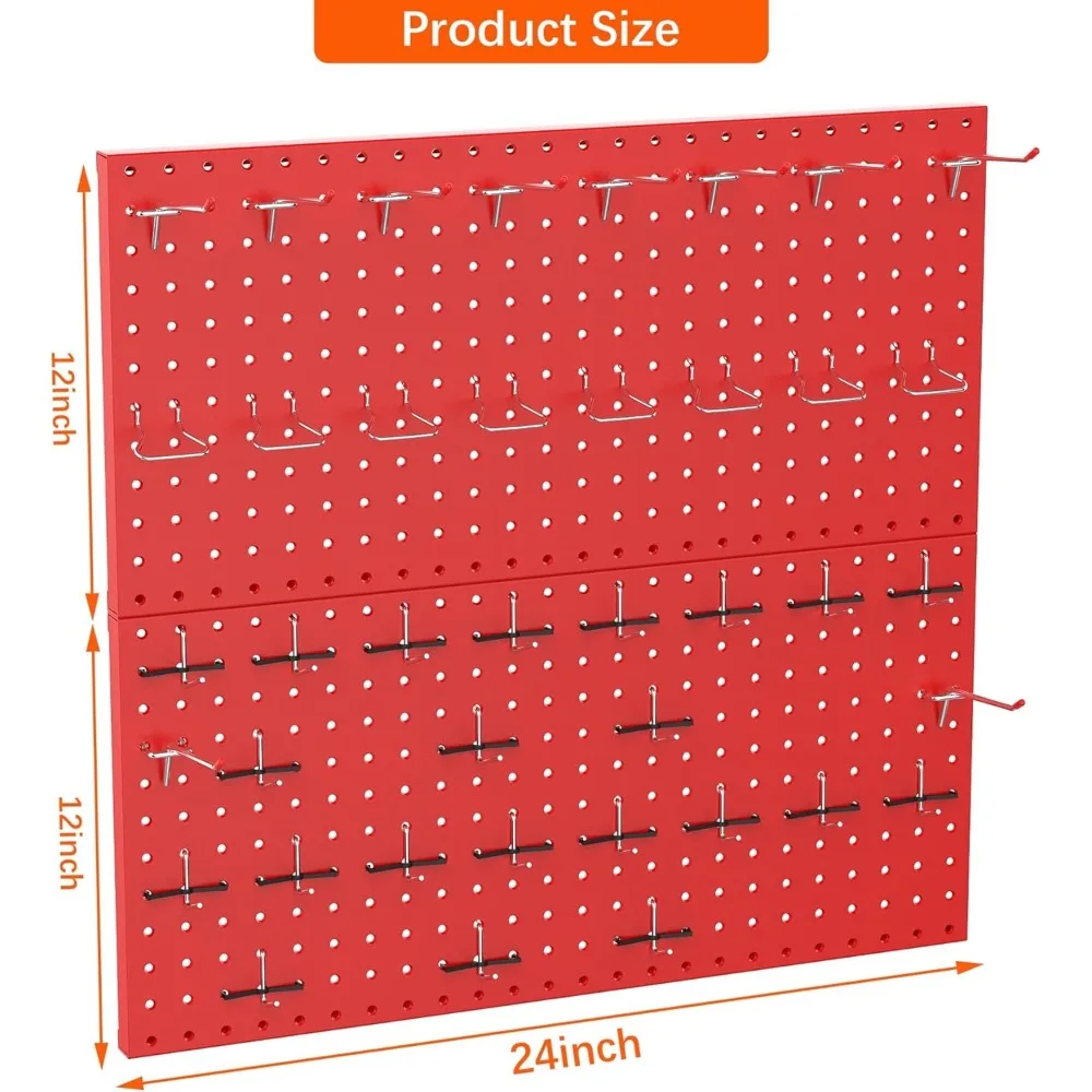 Metal Pegboard Wall Organizer 24" x 24" or 12" x 48", 70PCS Tool Storage Pegboard System for Garage Tool Organizer Board Kit