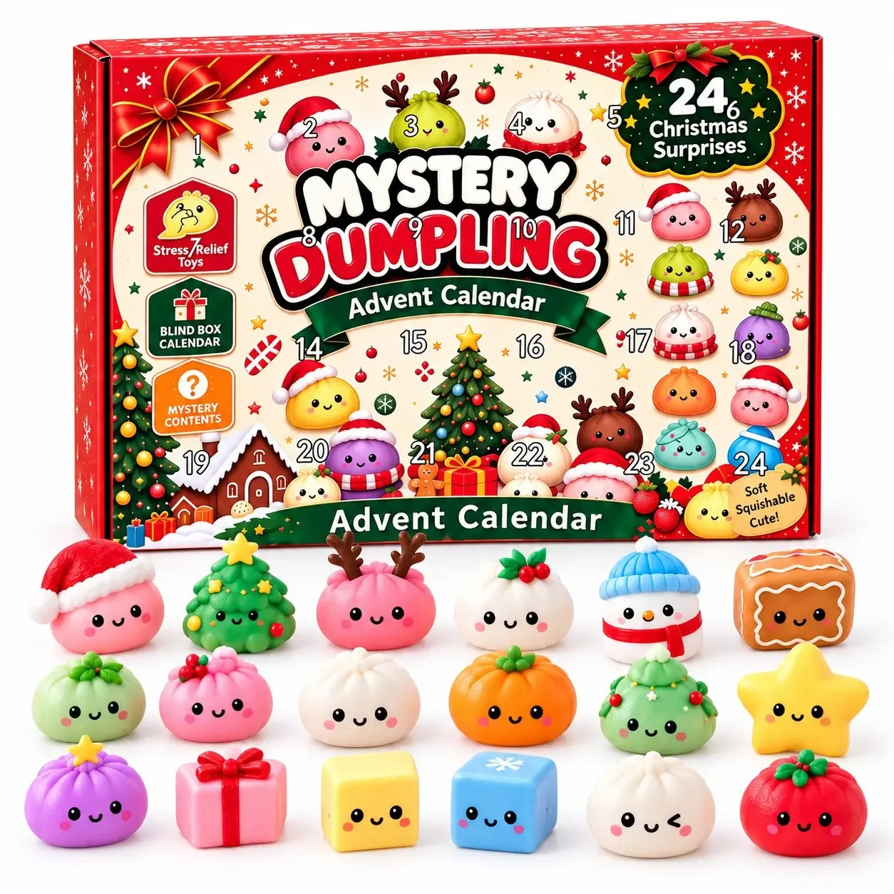 24 Days Christmas Advent Calendar Surprise Box Cute Squishy Blind Box Toys Holiday Countdown Gift for Xmas Lovers