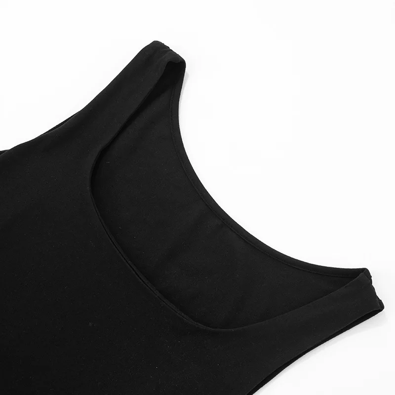 Women Black Shaped Ruffles Hem Mini Tank Dress Sexy Square Neck Sleeveless Slim Party Clubwear Fashion Casual Streetwear Outfits