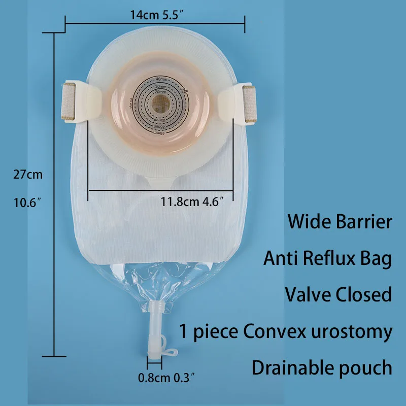 Convex Wafer Drainable Pouches,Waterproof Urostomy Stoma Bags 1 Piece System Cut-to-Fit（Max Cut 45mm）5PCS Hydrocolloid Barrier