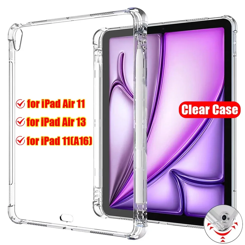 

Прозрачный чехол для iPad 11-го поколения A16 2025 с держателем для карандашей, чехол для iPad Air 11/Air 13 M3 M2 2024/2025, противоударный чехол из ТПУ