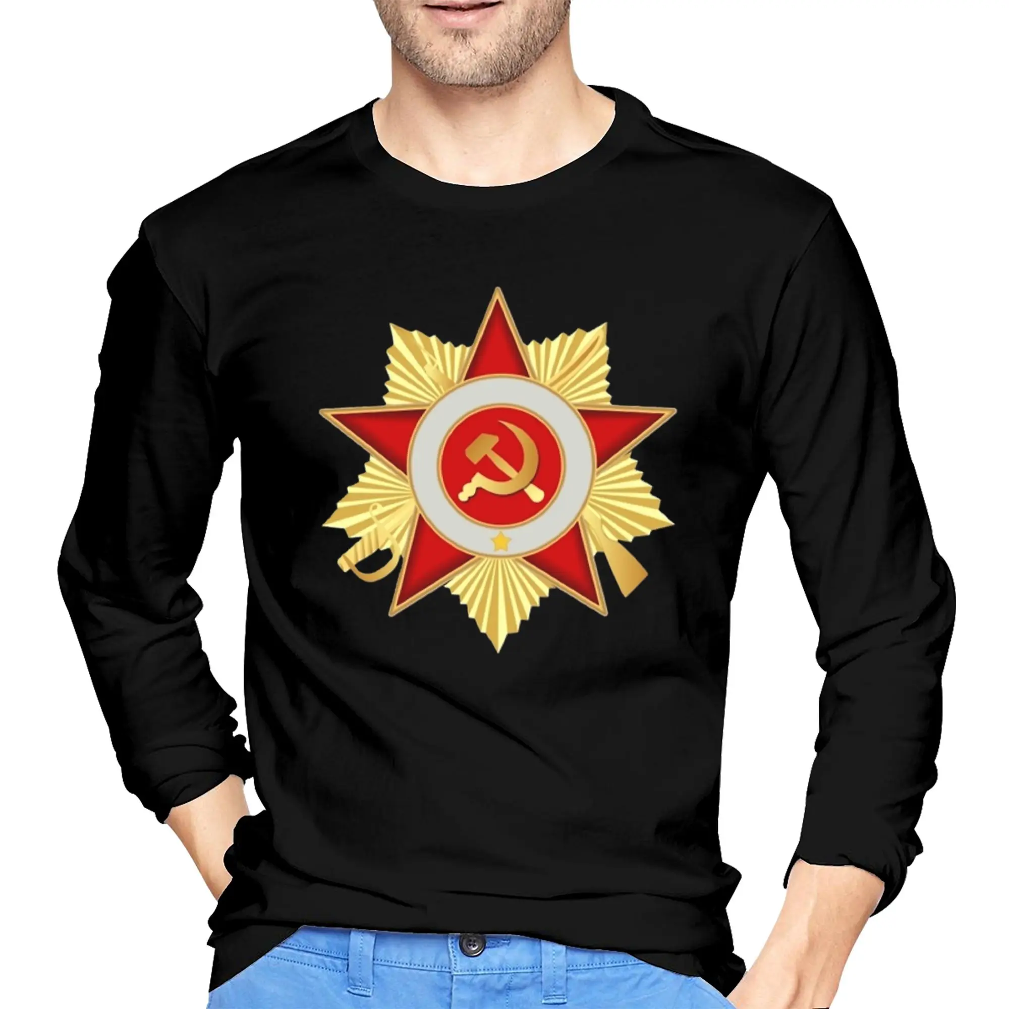 

CCCP Star Soviet Union USSR Men's Long Sleeved T-shirt Casual Round Neck T shirts Spring and Autumn Men tops