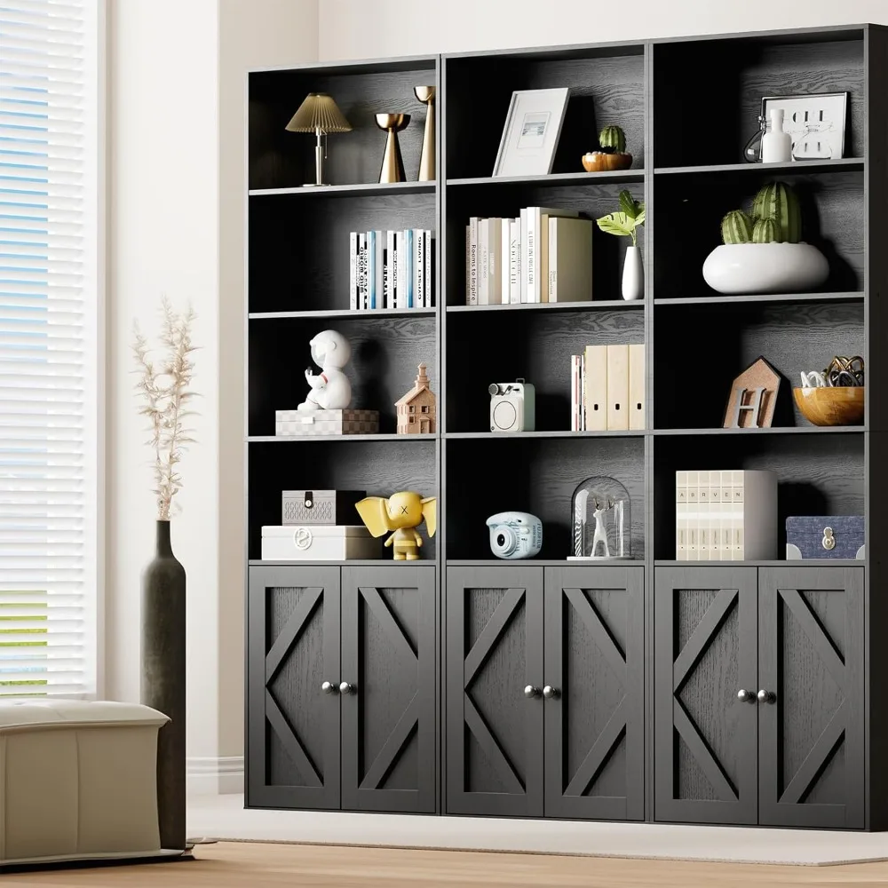 أرفف كتب خشبية وظيفية وخزائن كتب مع أبواب وخزانة، أرفف تخزين لعرض 6 أرفف على الأرض بطول 70.86 بوصة #6