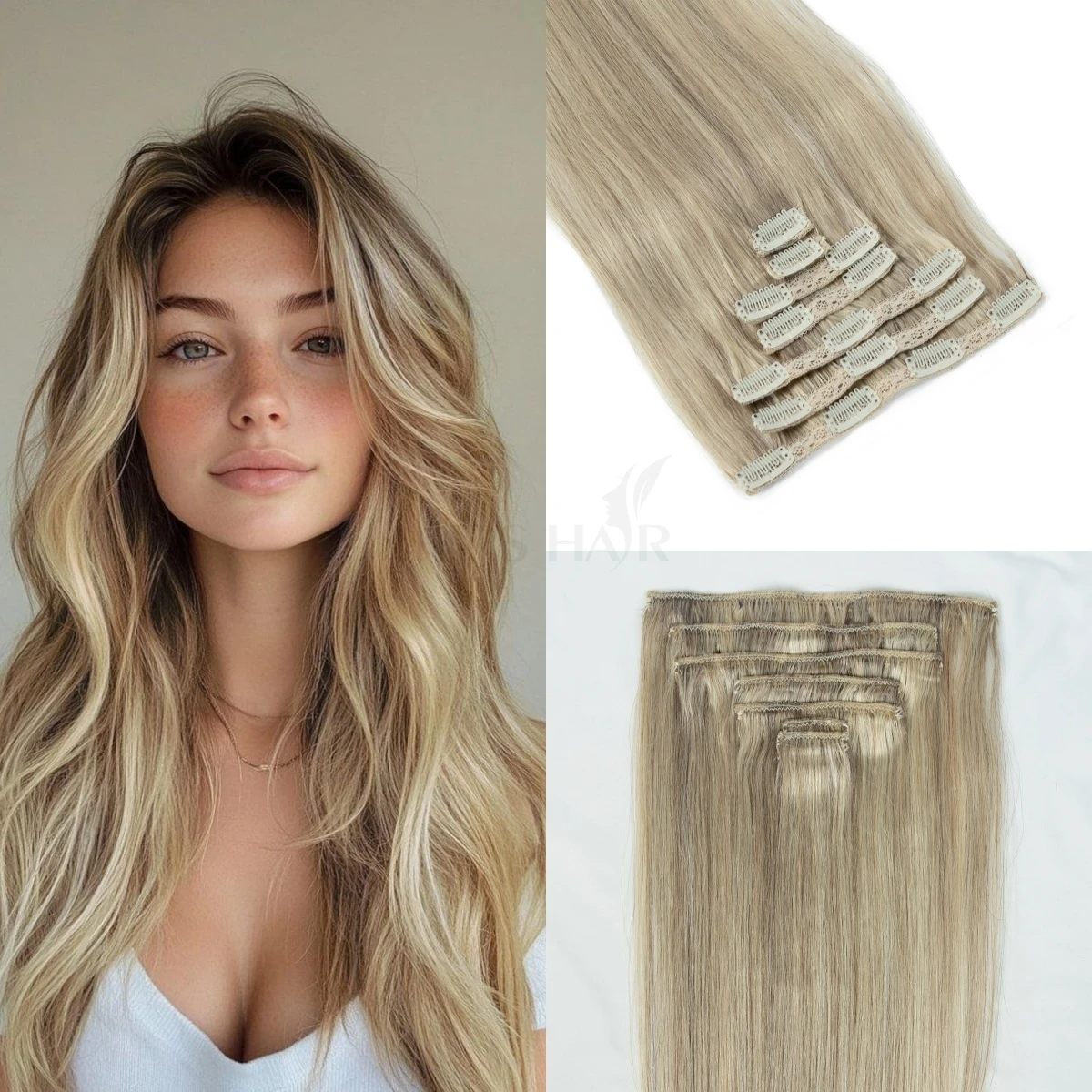 

Boymia Clip in Hair Extension Human Hair Real Natural Machine Remy Clip in Extensions Double Weft 7PCS Clip Ins для добавления объема