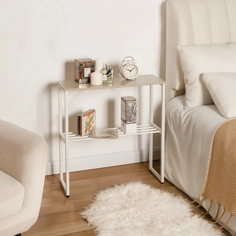 

Металлическая прикроватная полка Ультратонкий торцевой столик с антикоррозийным покрытием Двухуровневый прикроватный органайзер для небольших помещений Мебель для гостиной