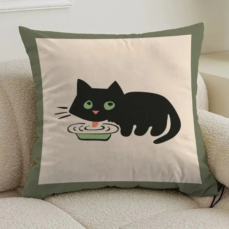 

Cartoon Animal Pillowcase Cushion Cover Funny Black Little Cat Throw Pillow Case Couch Living Room Kids Bedroom Home Peach Skin