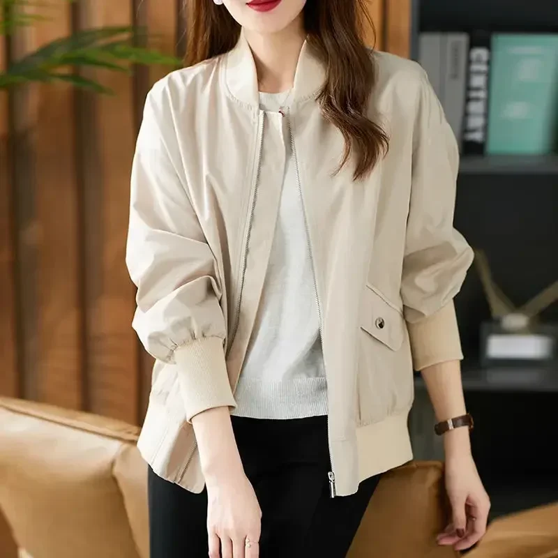 Zip-up Plain Women's Bomber Jackets Fashion High Quality Korean Reviews Clothes Female Baseball Aviator Coats Trend 2024 Deals