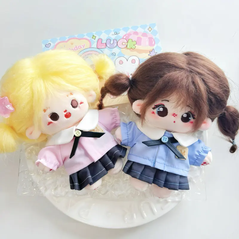 

Хлопковая одежда для кукол 10 см, в наличии, полный комплект школьной формы: розовый топ, темная плиссированная юбка, аксессуары с перекрестными бретелями, подходят для кукол.