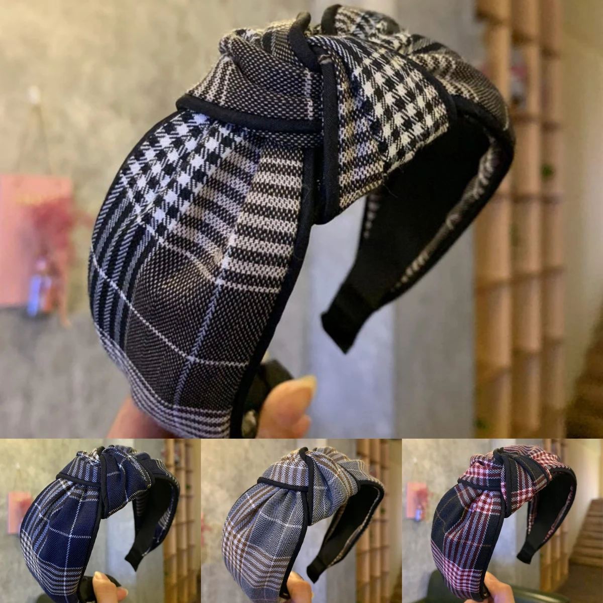 

Plaid Stripe Knot Headbands for Women Korea High Quality Fabric Hair Hoop Classic Wide Hairband Girls Knotted Hair Accessories