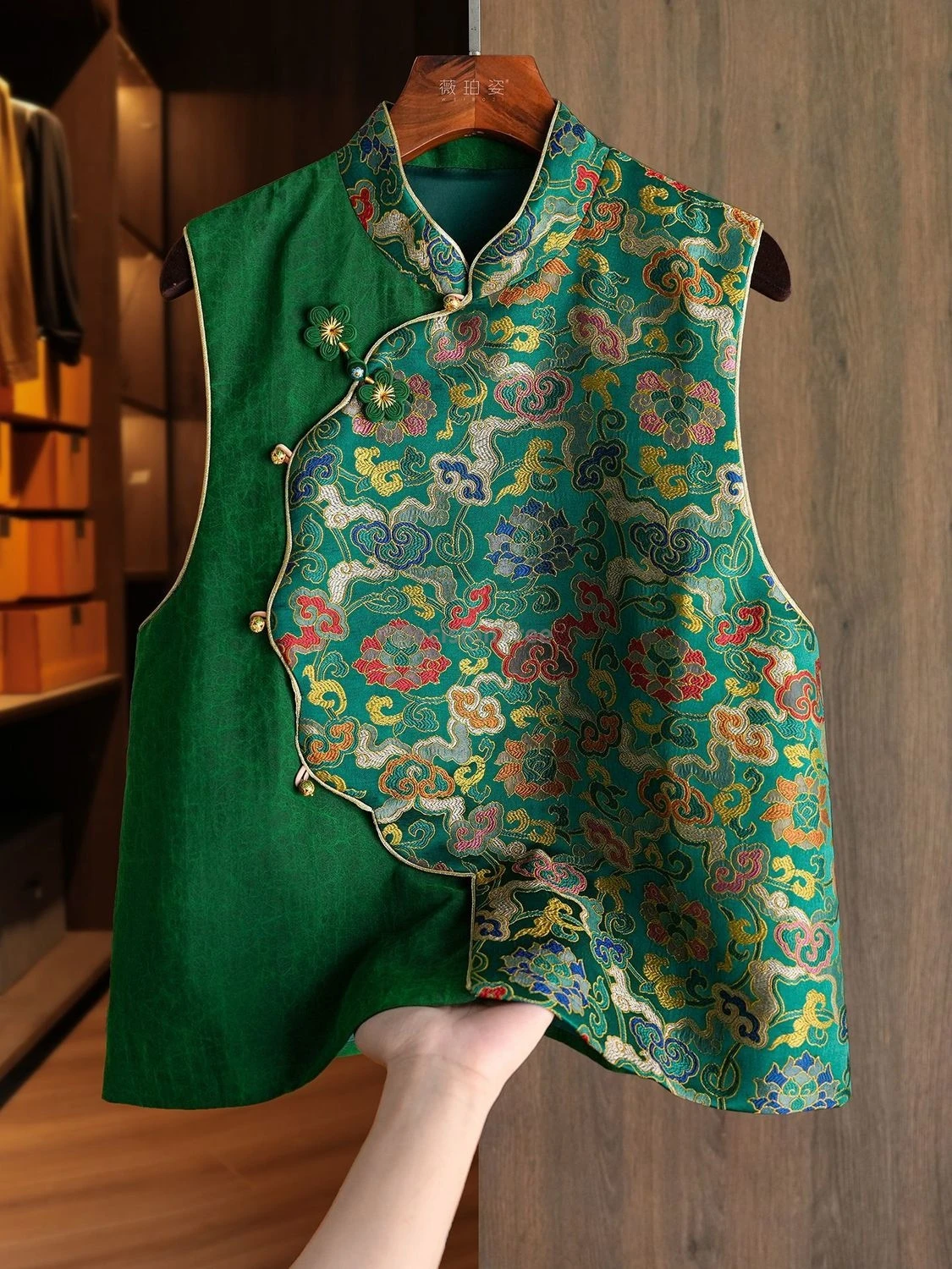 

Весенне-осенний женский жилет в китайском стиле с жаккардовым узором, винтажный, зеленый, с цветовыми блоками, модный топ без рукавов
