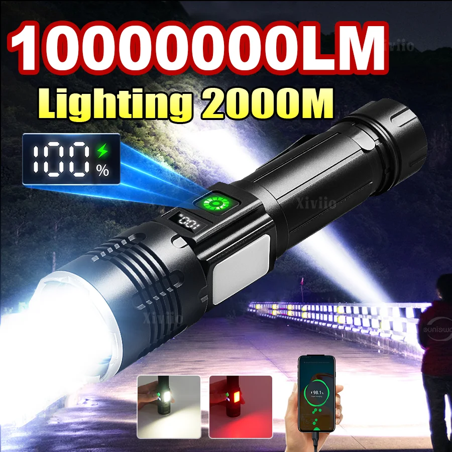 

10000000LM светодиодные фонари высокой мощности, перезаряжаемый тактический фонарь с магнитным зажимом для ручки, портативная лампа, уличный фонарь для кемпинга