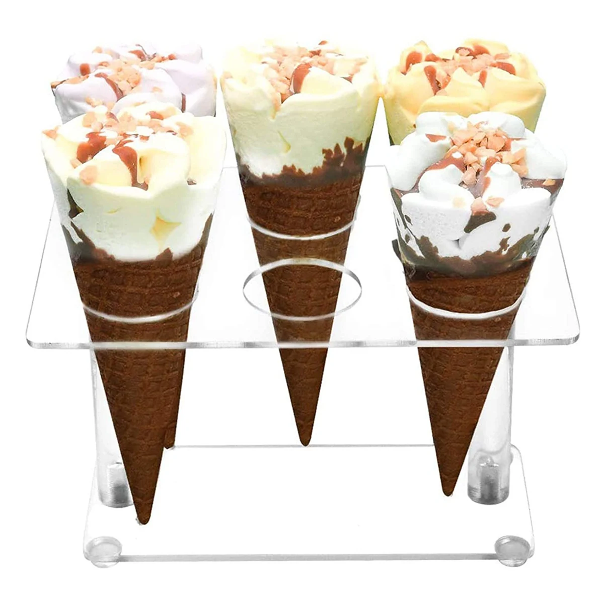 1Pcs Cone Holder, Clear Acrylic Ice Cream Cone Holder, Cone Display Stand, Sushi Hand Roll Stand Cone Holders (6 Holes)