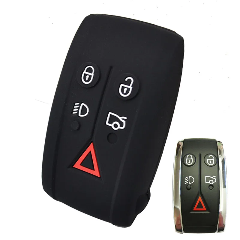 Silicone Rubber Key Cover Case Fob For Jaguar XF XK XKR XK8 XJ8 X-Type S-Type 5 Buttons Remote Shell Skin Holder Protector Chain