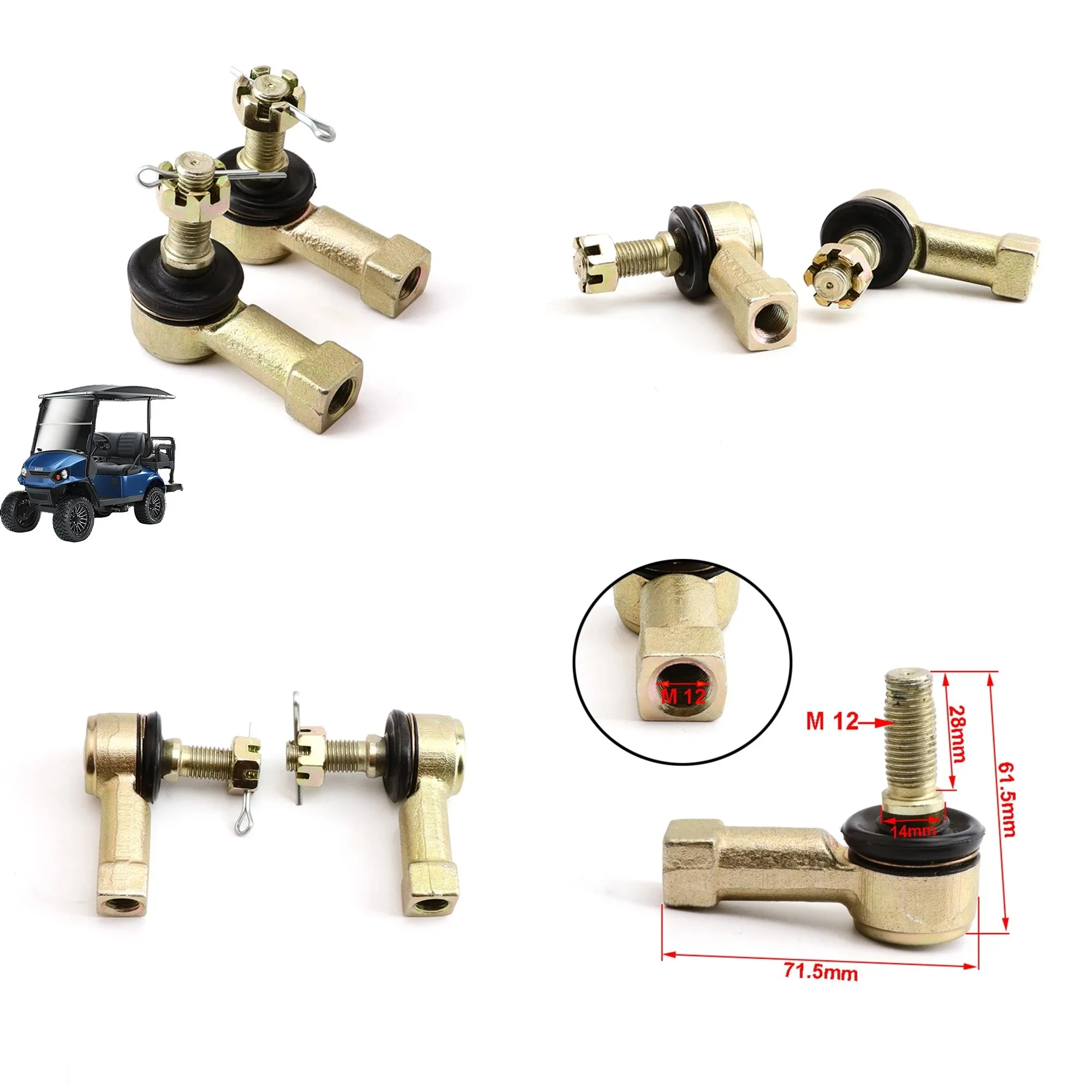 M12-M12 Tie Rod Ends Kit For DS Golf Cart & FourTrax TRX300 YFM350 450 ATV Replacement Parts
