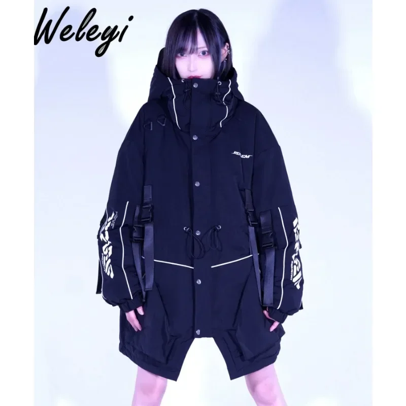 Japanese Style Clothes Harajuku Mine Parkas Coat Women 2024 Spring New Subculture Punk Loose Long Sleeve Cotton Padded Jackets