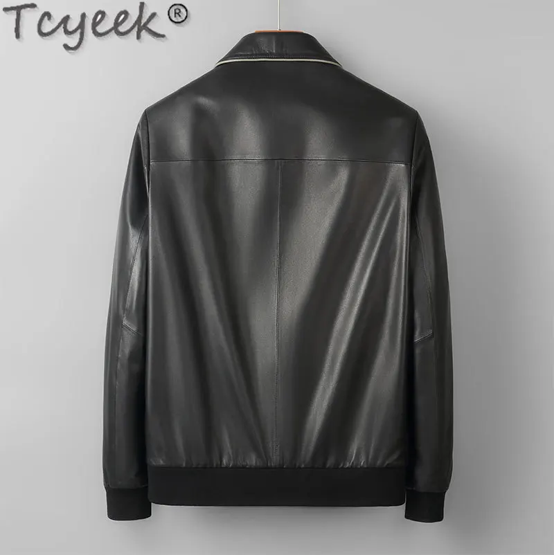 Tcyeek Real Leather Jacket Men Fashion Spring Autumn Clothes High-end Genuine Sheepskin Leather Coat for Man Clothing Slim Black