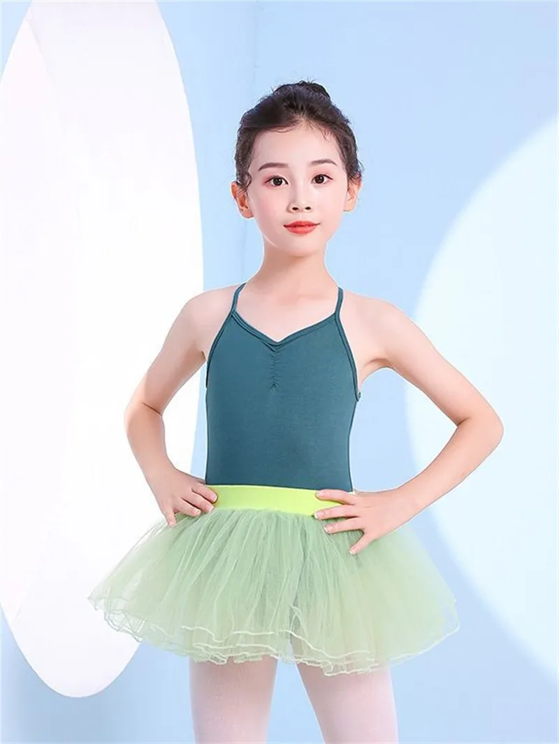 Girls Ballet Leotard Bodysuits Slips Without Sleeve Gymnastics Ballet Tutu Dress Summer Training Skirt Dance Performance Costume