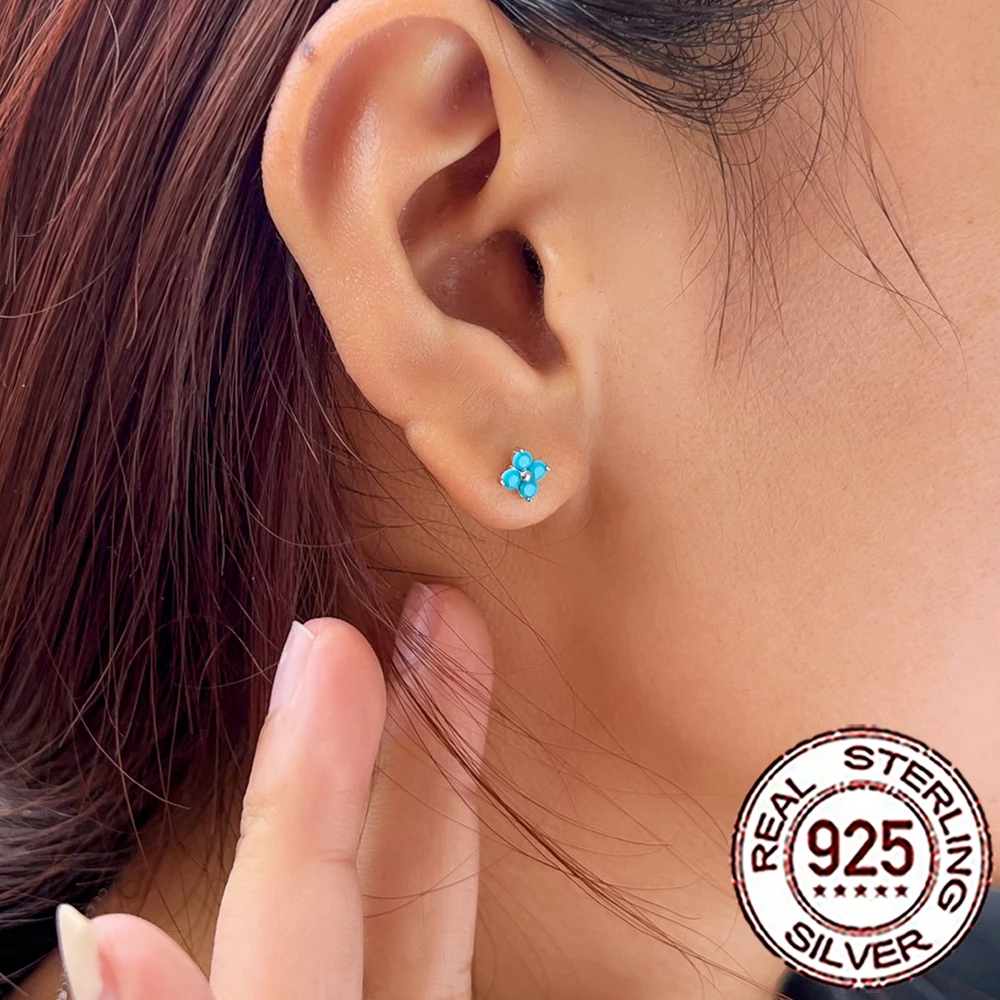 CWWZircons Mini-Piercing-Ohrringe aus 925er-Sterlingsilber, niedliche Blatt-Blume, blau, türkis, für Damen, Hochzeit, Party, edler Schmuck SE075 – Detail 8