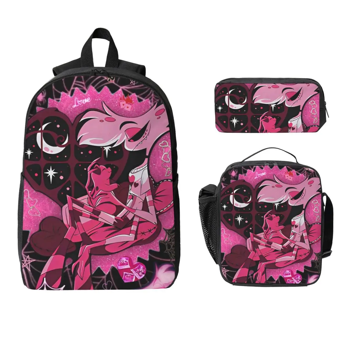 Angel Dust Hazbins Backpack Student BookBag School Bag Laptop Shoulder Bags 3ps Insulated Lunch Bag Pencil Case