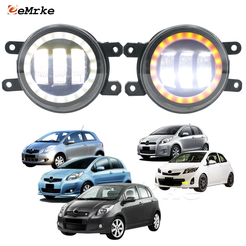 LED Fog Lights Assembly w/ Lens + White Angel Eyes Turn Signal Light DRL for Toyota Vitz XP90 NCP91 Yaris Hatchback 2005-2012